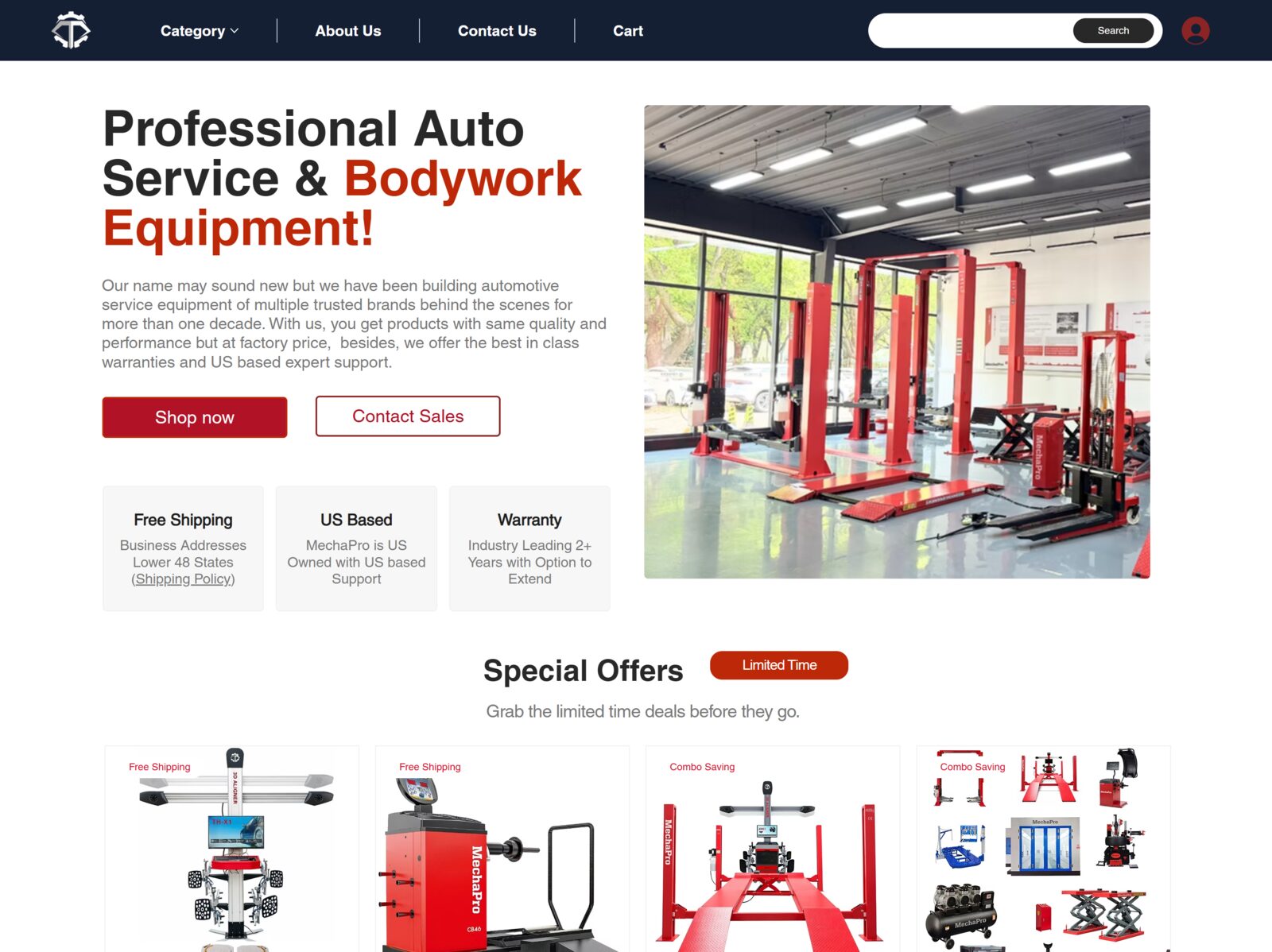 MechaPro homepage — Professional Auto Service & Bodywork Equipment