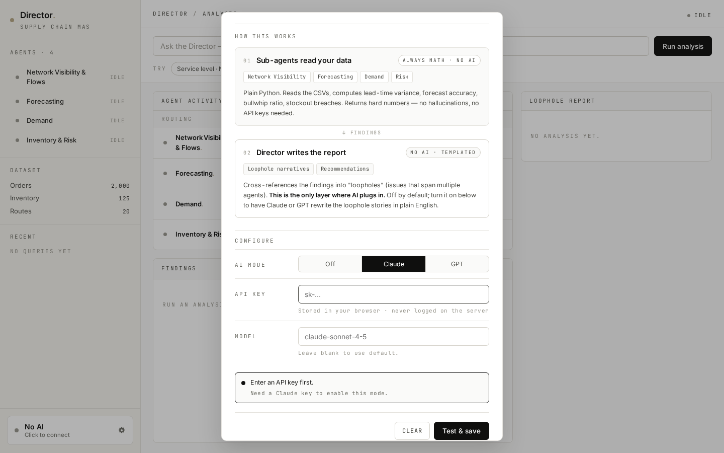 Settings validation — connection test